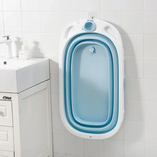 Nouveau-né pliant bébé baignoire lavage bassin en plastique ensemble complet bébé baignoire Portable facile à utiliser bébé infantile pliable baignoire - Image 3